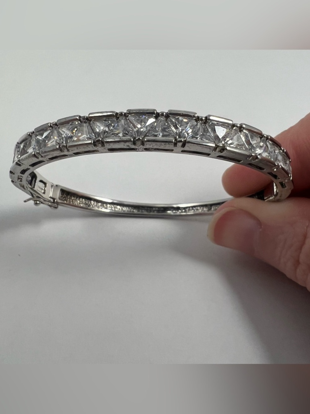 Ross Simon’s 925 Sterling Silver & Triangle Cubic Zirconia Bangle Bracelet